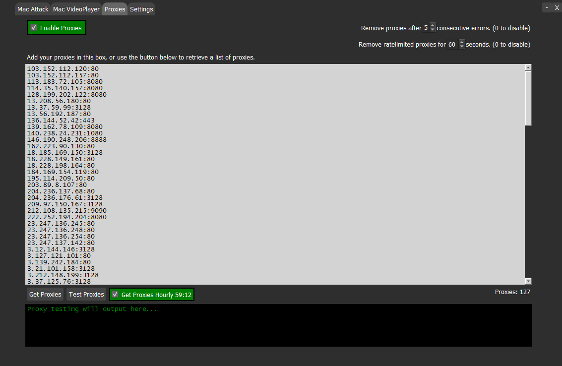 Proxies Tab Screenshot